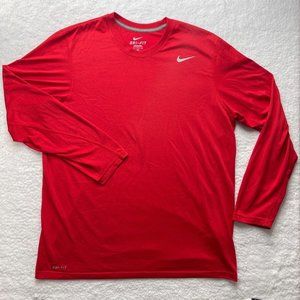 Nike Long Sleeve Shirt Mens Size L Large (Measured 23 3/4" X 30") Red Dri-Fit